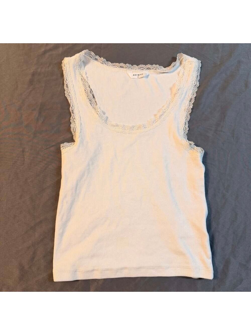 Amy & Ivy Ribbed Lace Trim Tank Top